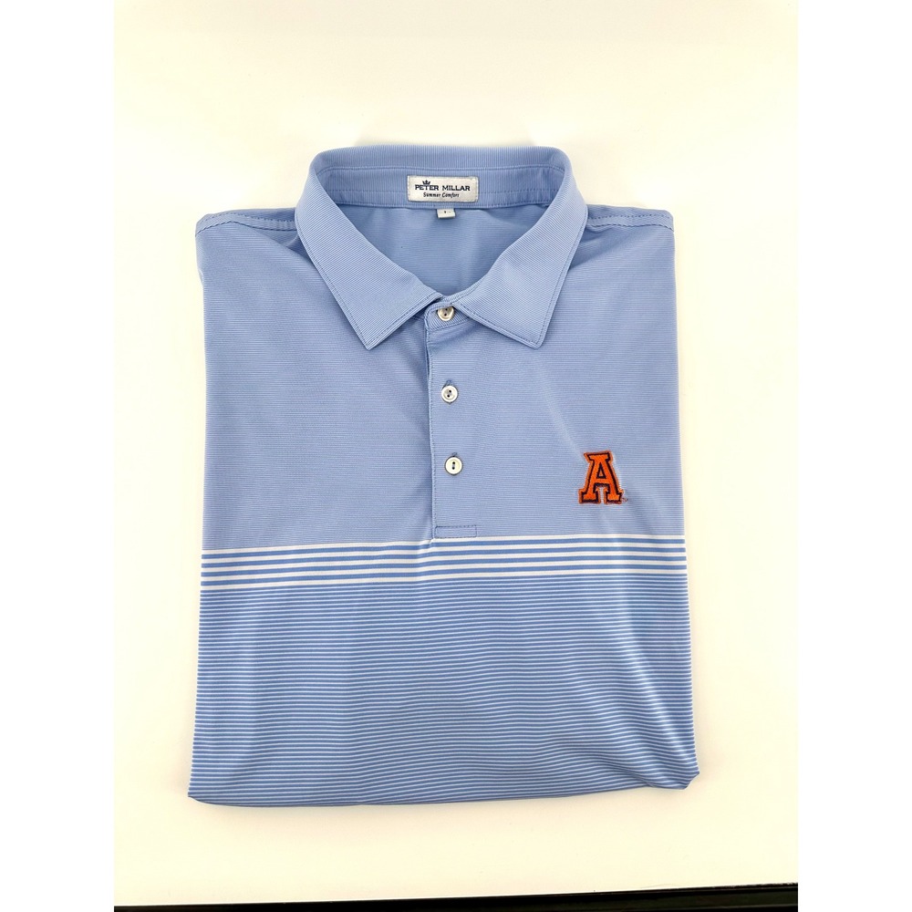 Peter Millar Summer Comfort Auburn University Polo Shirt Blue Striped Mens L